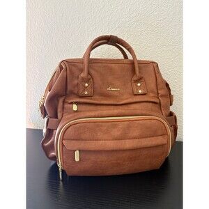 LOVEVOOK Cognac Brown Leather Laptop Backpack 15.6” Professional Travel Bag